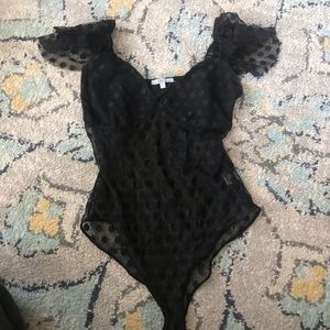 2/$10 Black Polka Dot Bodysuit Sheer Seethrough